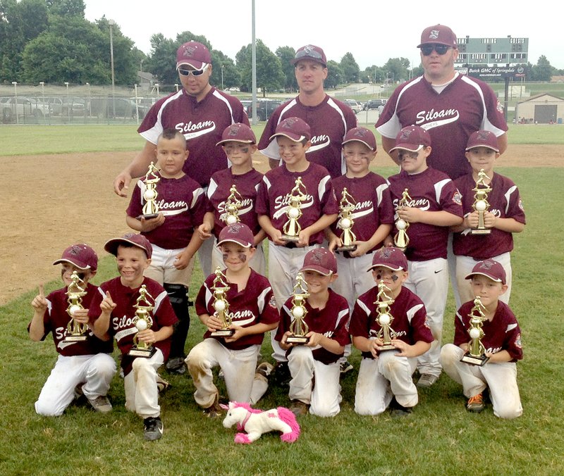 Photo submitted The Siloam Springs 8-year-old Maroon team, coached by Marc Hawbaker, went undefeated on its way to winning the recent Cal Ripken District Tournament. The Maroon team defeated Gravette in the championship game 17-0. The Maroon team and the 8-year-old Gray team, not pictured, which made it to the semifinals of the district tournament, will both be playing this weekend in the North Arkansas State Cal Ripken Tournament held at James Butts Baseball Complex.