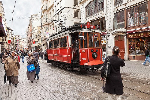 Istiklal Street is teeming with people, lined with shops and restaurants and boasts a nostalgic tram that runs the length of the street.