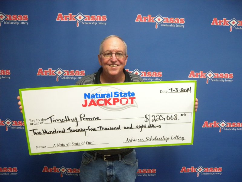 Timothy Perrine of Hot Springs won $225,000 after matching five numbers in the Natural State Jackpot on Monday night. His winning ticket was purchased at the Discount Tobacco store on Albert Pike in Hot Springs, the Arkansas Scholarship Lottery said Thursday.