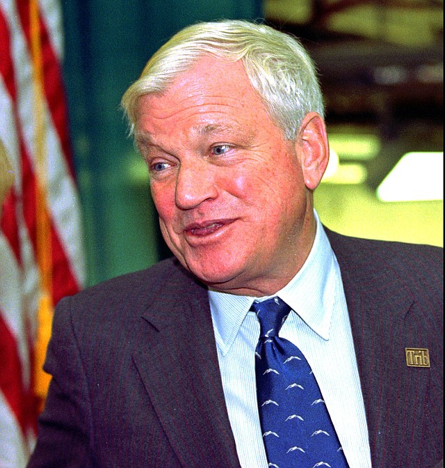  In this Oct. 23, 1997, file photo, billionaire Richard Mellon Scaife, owner and publisher of the Tribune Review newspapers in Pittsburgh and Greensburg, Pa., greets visitors as they enter the paper's new facility in Warrendale, Pa. during the dedication of the building. Scaife, who published the Pittsburgh Tribune-Review and funded libertarian and conservative political causes, including a one-time effort to discredit President Bill Clinton, died at his home early Friday, July 4, 2014, one day after his birthday, The Tribune-Review newspaper reported. He was 82. In 2013, Forbes estimated his wealth at $1.4 billion.