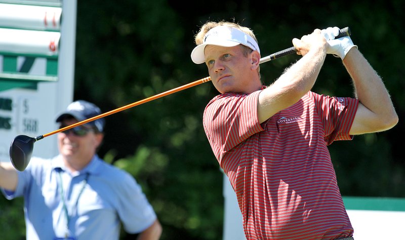 Billy Hurley III tees off on the 14th hole during the third round of the Greenbrier Classic golf tournament at the Greenbrier Resort in White Sulphur Springs, W.Va., Saturday, July 5, 2014. 