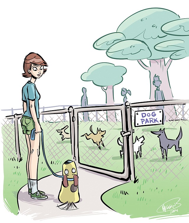 Arkansas Democrat-Gazette illustration about taking dogs to the dog park.
