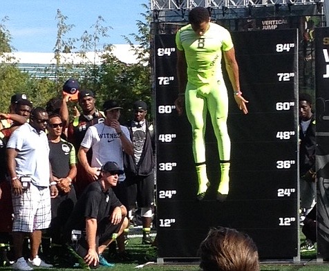 North Little Rock safety Tyler Phillips jumps 42.3 inches in the vertical during the SPARQ National Championship. 