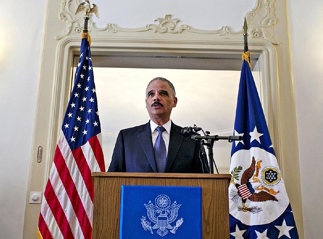 Attorney General Eric Holder speaks at the U.S. ambassador’s residence in Oslo, Norway, on Tuesday.