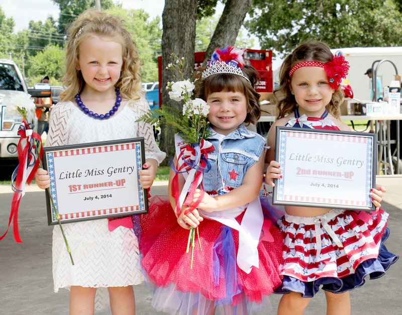 Photo by Brandy Cordeiro Posing for a photo after the pageant were: Little Miss Gentry 2014, Ellie Nix, 3; first runner up, Channing Renfroe, 5; and second runner up, Rivir Wadsworth, 4.