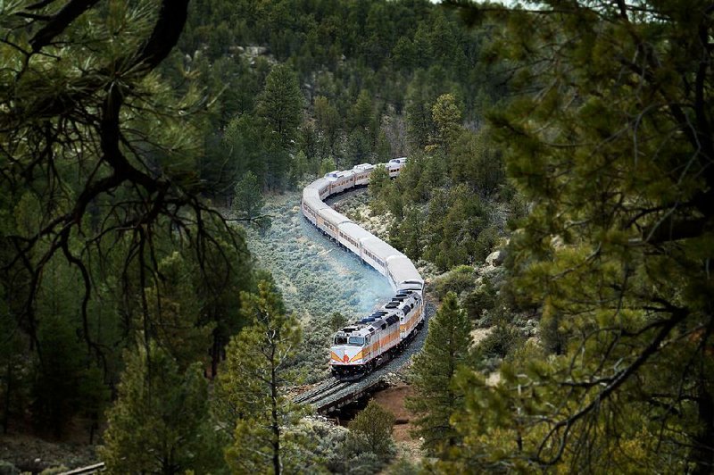 The train snakes its way on its daily run between Williams, Ariz., and the South Rim of the Grand Canyon. About 225,000 passengers a year take the train for the experience, sightseeing and entertainment.