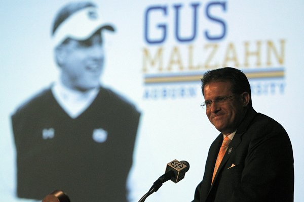 Auburn coach Gus Malzahn speaks during SEC media days on Monday, July 14, 2014, in Hoover, Ala. (AP Photo/Butch Dill)