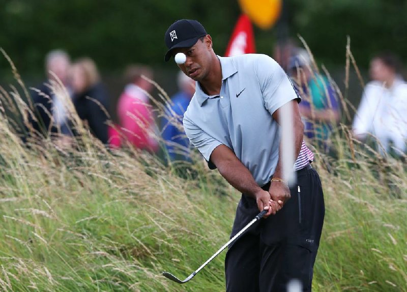 He isn’t the favorite, but Tiger Woods is on the minds of all the players at the British Open even though he hasn’t won a major since the 2008 U.S. Open.