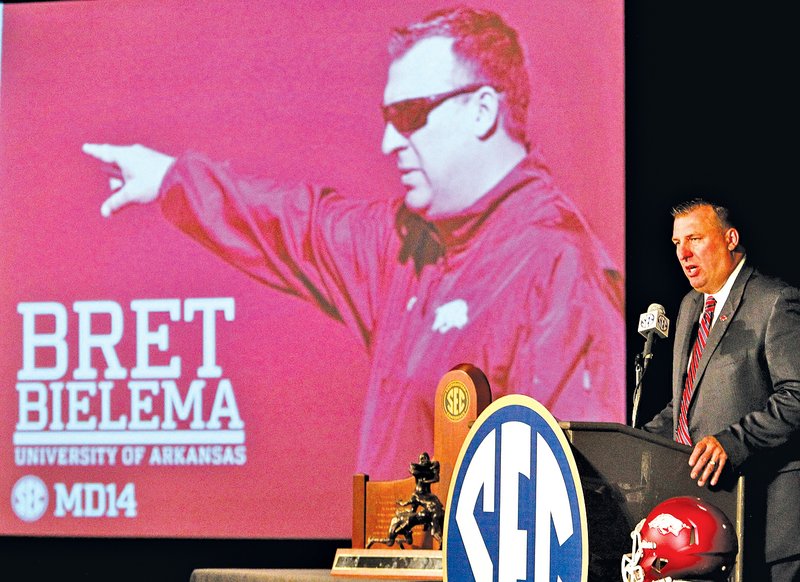  AP Photo Butch Dill Bret Bielema, Arkansas coach, speaks to media at the Southeastern Conference NCAA college football media days on Wednesday in Hoover, Ala.
