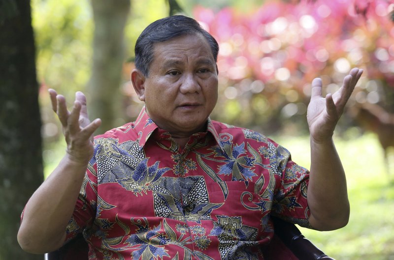 Indonesian presidential candidate Prabowo Subianto gestures during an interview in Bogor, West Java, Indonesia, Friday, July 18, 2014. Subianto alleged there had "been quite massive incidences" of fraud in general elections, which he said might prevent him from winning the most divisive polls in the fragile democracy's history. 