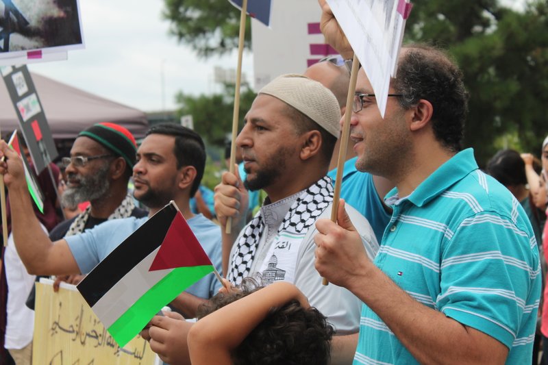 About 100 people turned out Saturday in Little Rock to protest violence in the Gaza Strip.