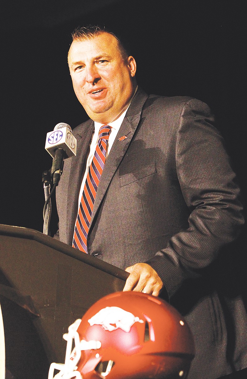 The Associated Press TURNING IT AROUND: Although coming off a 3-9 season and faced with a typically demanding schedule, second-year Arkansas football coach Bret Bielema says making players better is the primary goal of his Razorback staff. Arkansas opens the season with a Southeastern Conference matchup Aug. 30 at Auburn, its first home game Sept. 6 against Nicholls State at Fayetteville and its only Little Rock appearance Oct. 18 against Georgia.