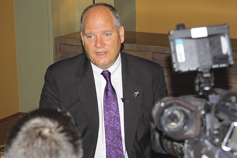 The Associated Press BEAR FACTS: New Central Arkansas football coach Steve Camp- bell, pictured at a media-day event Wednesday in Conway, sees his Bears picked fourth in both preseason Southland Conference polls. UCA, which finished in a fourth-place tie last season under coach Clint Conque, has two SLC championships since joining the league in 2007. The Bears’ season opener is Aug. 30 at Texas Tech, and the team’s first home game is Sept. 6 against Tennessee-Martin at Conway’s Estes Stadium.