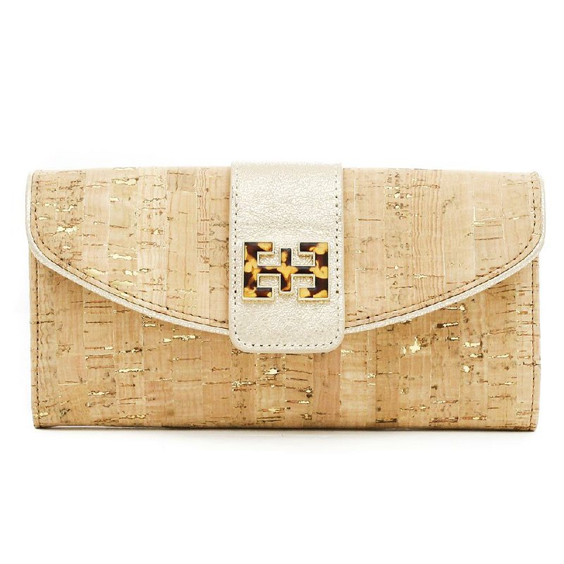 This product image released by of Elaine Turner shows the Gold Fleck Cork and Tortoise Continental Wallet. Cork. It's not just for wine stoppers and bulletin boards anymore. Embraced by some progressive furniture makers decades ago and a staple in housewares, cork has found a larger place among shoes, handbags, jewelry and other fashion accessories. (AP Photo/Elaine Turner)