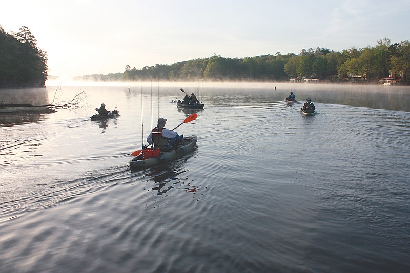 The Sentinel-Record/Jeff Smith ON CORTEZ: The kayak fishing tournament on Lake Cortez in April was the first in a series of events held by the new Ouachita Rod and Gun Club, designed to entice nonresident members to visit the community and to diversify amenities for residents who enjoy the outdoors.