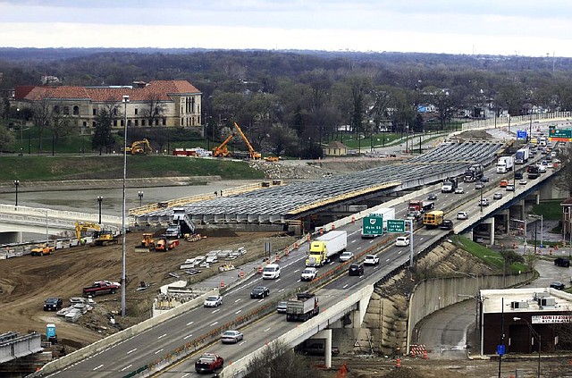 Construction on a phase of Interstate 75 modernization in Dayton, Ohio, is shown in this April photo. Lawmakers are working on a bill to keep federal highway money flowing before the highway trust fund runs short by Friday.
