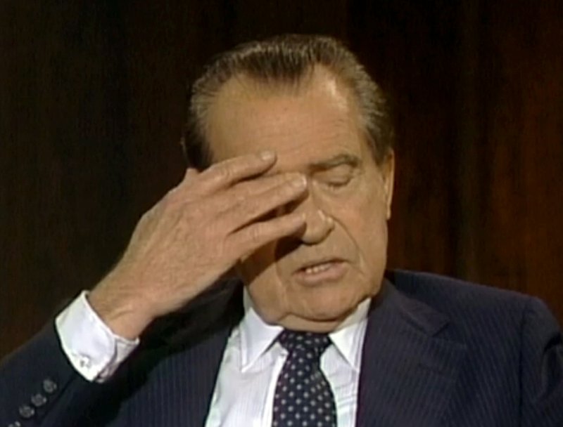 In this June 10, 1983, frame grab of video made available by Raiford Communications Inc., former President Richard Nixon talks about his 1974 resignation in a series of interviews conducted by former White House aide Frank Gannon in New York City. The Richard Nixon Presidential Library and the privately held Nixon Foundation are co-releasing a trove of videotaped interviews with the former president to mark the 40th anniversary of his resignation after the Watergate scandal. The 28 minutes of tape, detailing Nixon's personal turmoil in his final week in office, were culled from more than 30 hours of tape recorded in 1983. 