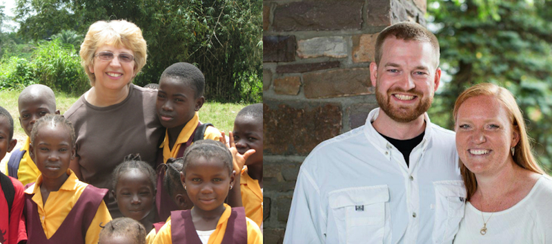 This photo collage shows Nancy Writebol, left, with children in Liberia and Dr. Kent Brantly, right, with his wife, Amber. Brantly became the first person infected with Ebola to be brought to the United States from Africa, arriving at at Emory University Hospital, in Atlanta on Saturday, Aug. 2, 2014. Fellow aid worker Writebol arrived Tuesday, Aug. 5, 2014. 
