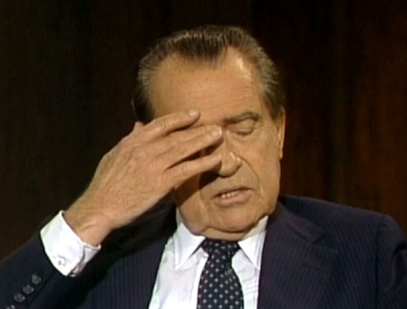 In this image from video, former President Richard Nixon pauses during a June 10, 1983, interview with former aide Frank Gannon in which Nixon frankly discussed his downfall.