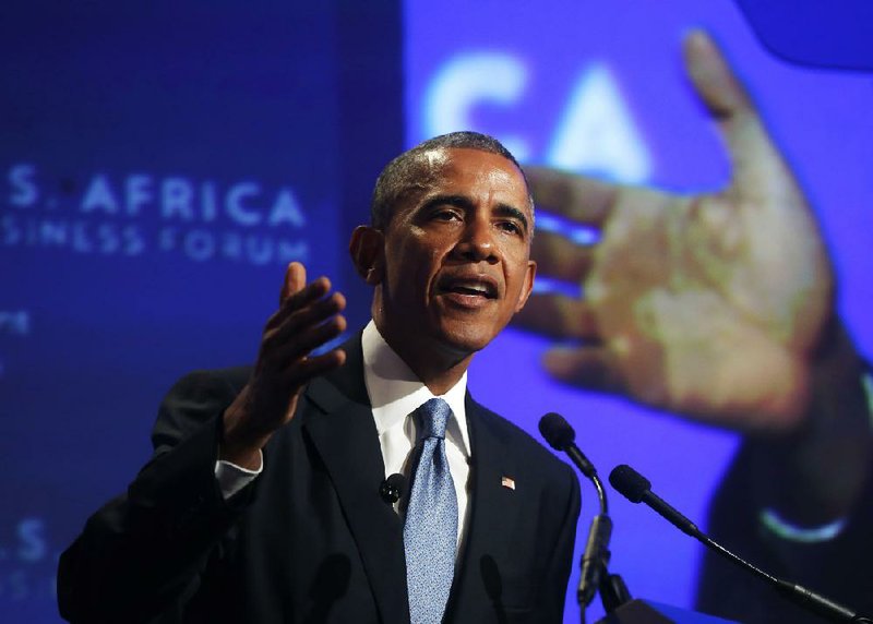 President Barack Obama speaks at the U.S.-Africa Business Forum on Tuesday at the Mandarin Oriental Hotel in Washington. African heads of state are gathering in Washington for an unprecedented summit to promote business development. 