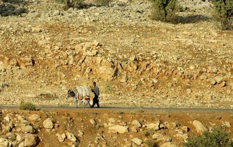 In this Monday, Sept. 19, 2005, file photo, a Yazidi man an his donkey walk along a road on Mount Sinjar, 250 miles northwest of Baghdad, Iraq. Iraqis on Friday, Aug. 8, 2014, welcomed the U.S. airlift of emergency aid to thousands of people who fled to the mountains to escape Islamic extremists and called for greater intervention, as U.S. warplanes struck the militants for the first time. Cargo planes dropped parachuted crates of food and water over an area in the mountains outside Sinjar, where thousands of members of the Yazidi minority where sheltering, according to witnesses in the militant-held town, who asked not to be identified for security reasons. 
