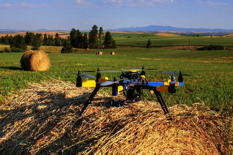 In this July 2013, photo provided by Robert Blair, shows a multi-rotor hexacopter, an unmanned aircraft that Blair purchased to monitor his farm in Kendrick, Idaho. Experts say agriculture is the most promising commercial market for drones, the technology a perfect fit for Americaís large-scale farms and vast rural areas where privacy and safety issues are less of a concern. (AP Photo/Courtesy of Robert Blair).