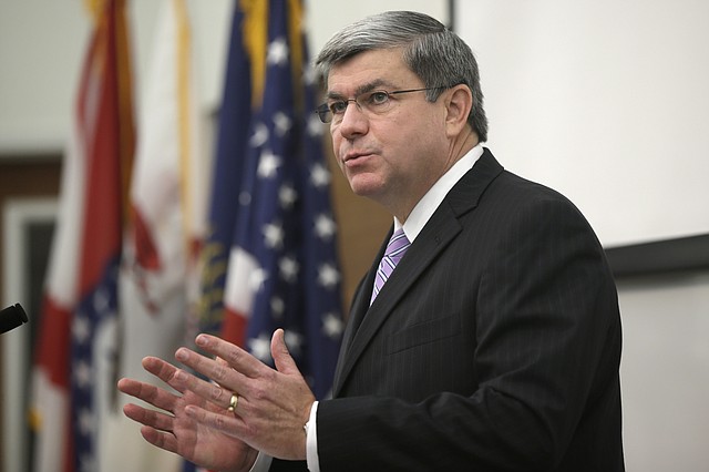 Mike Ross, the Democratic candidate for Arkansas Governor, speaks at a meeting of the Delta Regional Authority in Pine Bluff, Ark., Wednesday, Aug. 13, 2014.