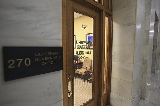 In this Jan. 31 file photo, former Lt. Gov. Mark Darr’s name is pictured on the door of the now-vacant office at the Capitol. Two state senators have since proposed leading an effort to abolish the position of lieutenant governor.
