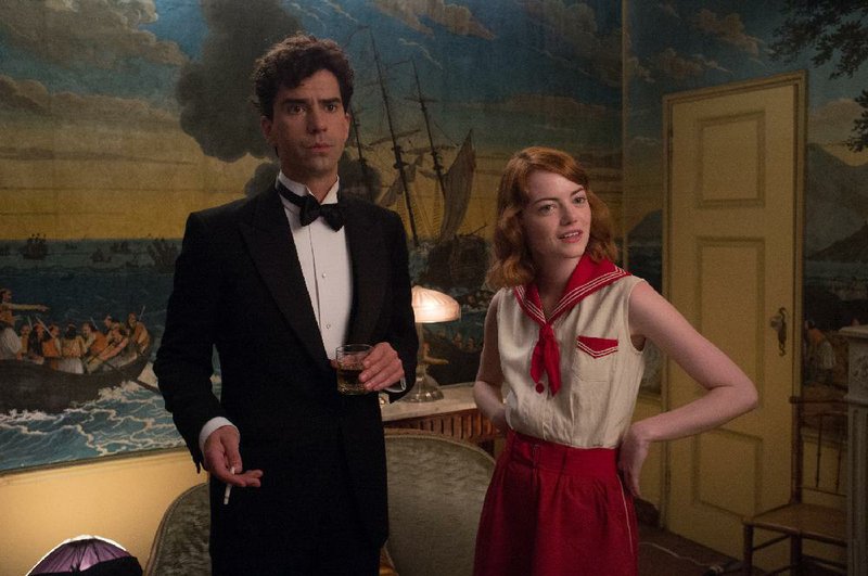 Rich bachelor Brice Catledge (Hamish Linklater) is smitten with the apparently clairvoyant Sophie (Emma Stone) in Woody Allen’s Magic in the Moonlight.