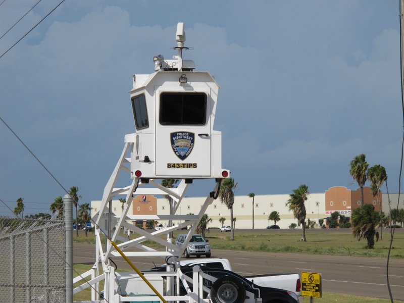 An Hidalgo Police Department observation tower being manned by Texas National Guard soldiers stands in Hidalgo, Texas, on Thursday, Aug. 14, 2014. A Hidalgo Police Department observation tower manned by Texas National Guard soldiers in Hidalgo, Texas on Thursday, Aug. 14, 2014. Several dozen soldiers in the Rio Grande Valley are the first of up to 1,000 called to help secure the Texas-Mexico border. 