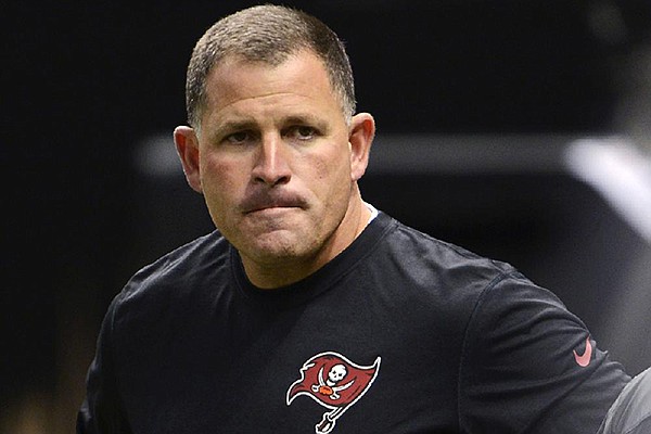 Former Tampa Bay Buccaneers coach Greg Schiano, pictured in this Dec. 29, 2013 file photo, was on-hand for Arkansas' practice Tuesday. Schiano will speak at the Northwest Arkansas Touchdown Club today. (AP Photo/Bill Feig)