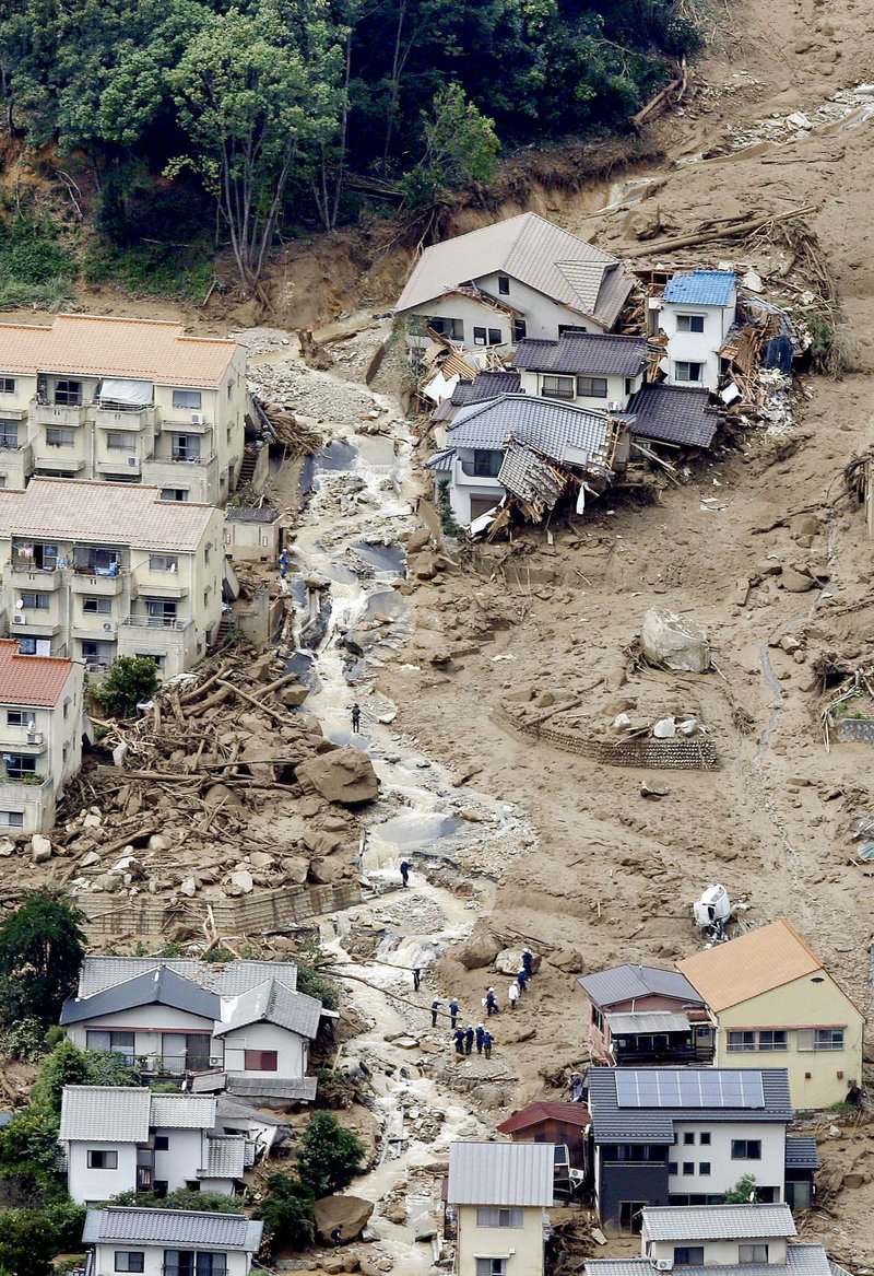 An aerial view shows the destruction from one landslide Wednesday in Hiroshima in western Japan.