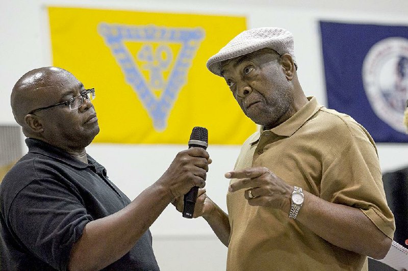 Isiah Dyer of Little Rock voices his displeasure with the Department of Veterans Affairs during a town hall meeting at the Eugene J. Towbin Healthcare Center in North Little Rock on Wednesday.