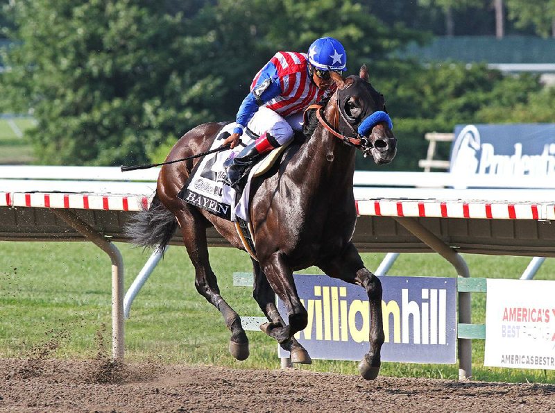 Bayern, with jockey Martin Garcia aboard, won the 1 1/8 mile Haskell Invitational last month at Monmouth Park in Oceanport, N.J. Bayern is entered in today’s 1 1/4-mile Travers Stakes, his fi rst race at the distance.