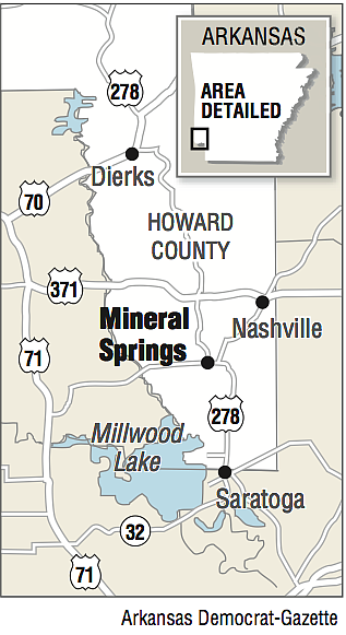 A map showing the location of Mineral Springs, Arkansas.