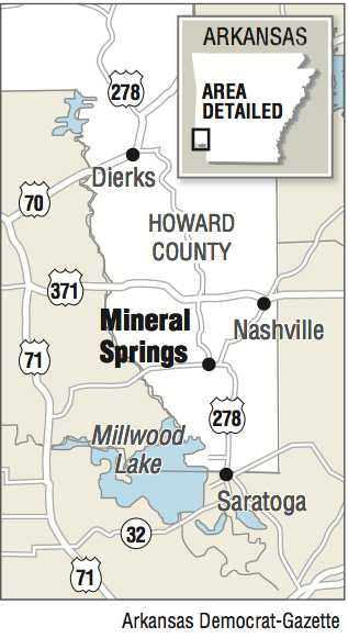 A map showing the location of Mineral Springs, Arkansas.
