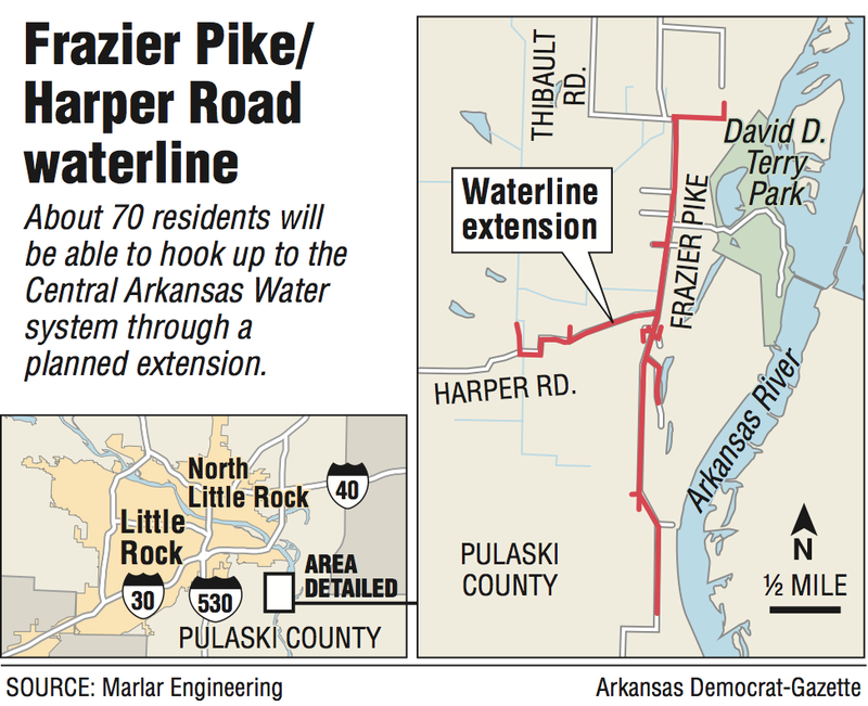 A map showing the Frazier Pike/Harper Road waterline extension.