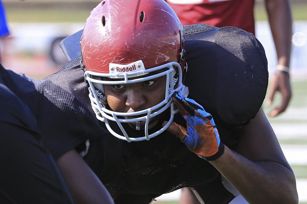 Defensive end John Tate practices Thursday afternoon at Pine Bluff high School. 