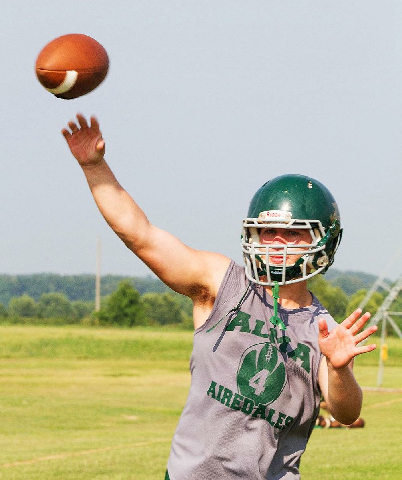 Alma quarterback Evan Burris didn’t get a lot of attention going into last season, but all he did was lead the Airedales to the 5A-West title in his first season in Coach Doug Loughridge’s offense. Opponents know all about Burris going into Alma’s first season in the 7A/6A-Central Conference.