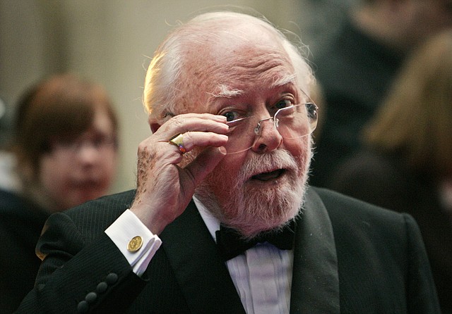 British actor and director Richard Attenborough holds his two Oscars for his epic movie Gandhi at the 55th annual Academy Awards in Los Angeles in 1981. The acclaimed actor and Oscar-winning director, whose film career on both sides of the camera spanned 60 years, died Sunday. He was 90.