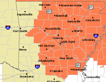 The counties in orange are set to go under a heat advisory Monday.