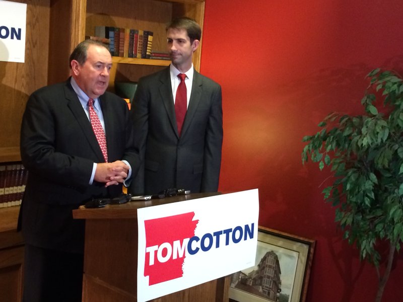 Former Arkansas Gov. Mike Huckabee announces his endorsement for U.S. Senate hopeful Tom Cotton on Monday. 