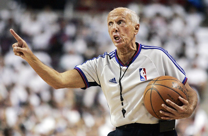 The Associated Press BAVETTA BASKETBALL: NBA referee Dick Bavetta gestures during the second quarter of Game 3 of the 2008 NBA Eastern Conference finals between the Boston Celtics and the Detroit Pistons in Auburn Hills, Mich. Bavetta, 74, tells The Associated Press that it is the right time to leave the game after a 39-year career.