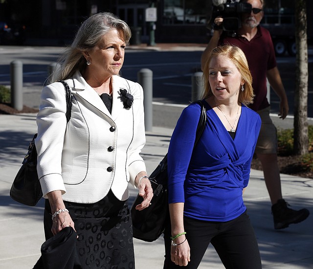 Former Virginia first lady Maureen McDonnell, left, and her daughter Cailin Young arrive at federal court, Wednesday, Aug. 27, 2014, in Richmond, Va.  The defense in her corruption case is expected to rest today. McDonnell and his husband Bob, the former Virginia Governor, are charged with accepting more than $165,000 in gifts and loans from former Star Scientific Inc. CEO Jonnie Williams in exchange for promoting his company's dietary supplements.