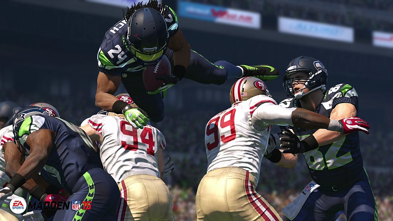 The Associated Press BEAST MODE: In this EA Sports photo, the Seattle Seahawks running back Marshawn Lynch leaps for yardage in Madden NFL 15 (EA Sports, for the Xbox One, PlayStation 4, Xbox 360, PlayStation 3). This is the latest installment of the annual video game series. 