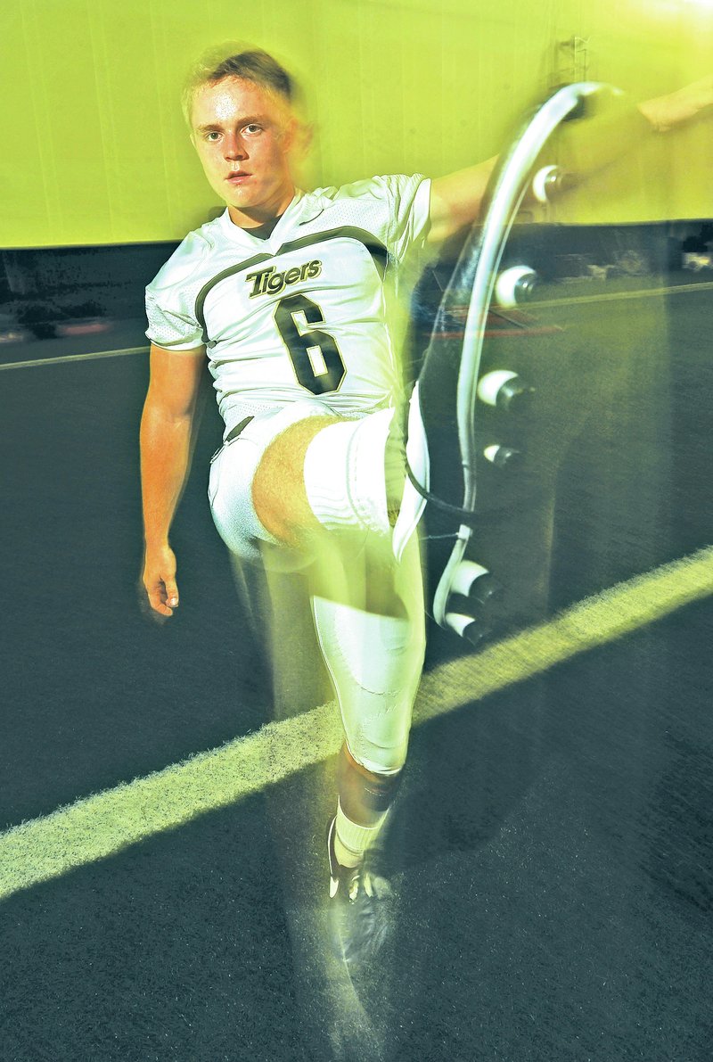 Staff Photo Michael Woods &#8226; @NWAMICHAELW Bennett Moehring, Bentonville kicker, hit 13 of 18 field-goal attempts and 51 of 52 extra points, and almost one-half of his 71 kickoffs went into the end zone for touchbacks last season.