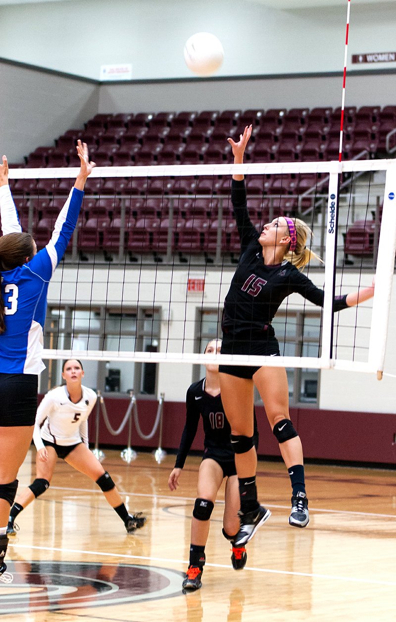 Nathan Marquardt/Special to Siloam Sunday Siloam Springs senior outside hitter Sierra Cifuentes goes up for a kill Thursday during the Lady Panthers&#8217; volleyball match against Rogers at Panther Activity Center.