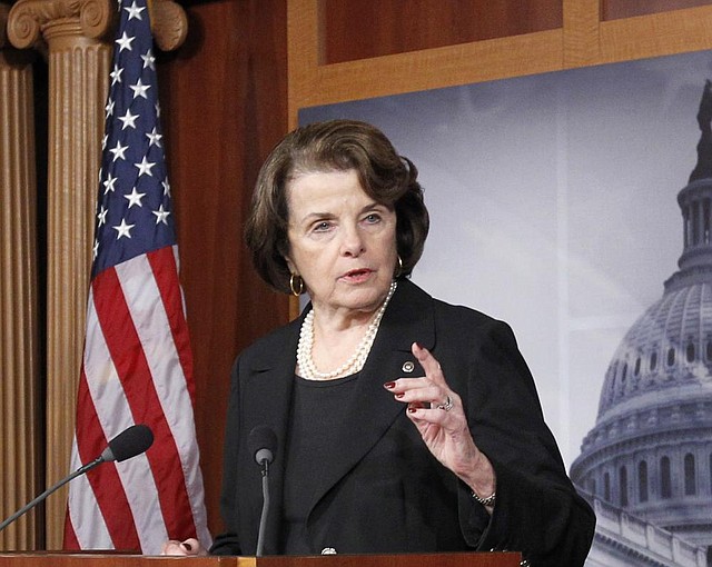 FILE - This Dec. 21, 2012 file photo shows Senate intelligence committee chair, Sen. Diane Feinstein, D-Cal., left, speaking at a Capitol Hill news conference in Washington. Feinstein and the chair of the House intelligence committee prodded President Barack Obama on Sunday, Aug. 31, 2014, to take decisive action against the growing threats from Islamic State militants on U.S. soil. "I think I've learned one thing about this president, and that is he's very cautious," she said. "Maybe in this instance, too cautious." Obama said Friday that he did not yet have a strategy for dealing with the Islamic State organization, a remark that brought criticism from Democrats and Republicans. (AP Photo/Ann Heisenfelt, File)