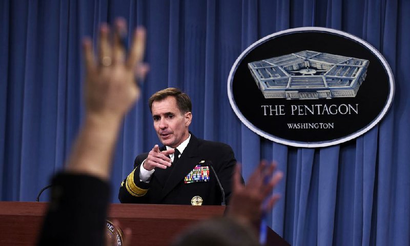 Rear Adm. John Kirby, a Pentagon spokesman, gives a briefing Tuesday on the U.S. strike on al-Shabab militants Monday night in Somalia.