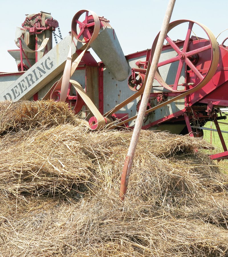 Photo by Randy Moll Threshing &#8212; the old-fashioned way &#8212; is demonstrated at the fall shows of the Tired Iron of the Ozarks. This fall&#8217;s show begins Friday and runs through Sunday at the Tired Iron showgrounds in Gentry.